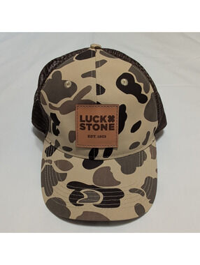 Luck Stone Camouflage Trucker Hat Mesh Back Adjustable One Size Beige Brown